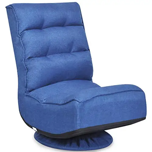 

Blue 360° Rotating Floor Lounge Chair With 6-Position Adjustable Tufted Backrest For Gaming Reading And TV Watching