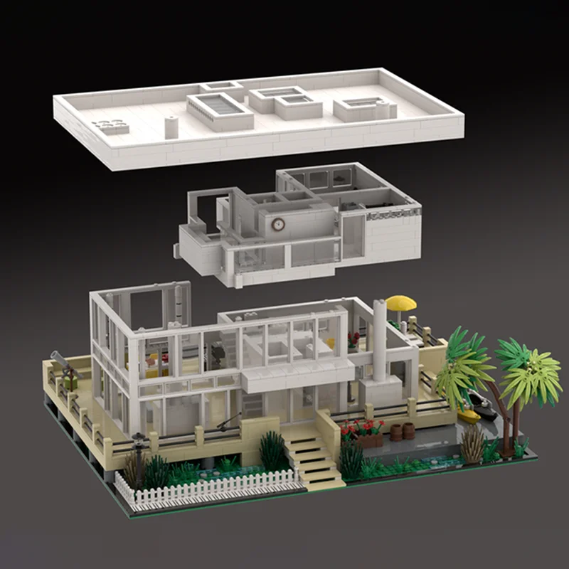 3314 Uds. MOC Richardes Meier's Fire Island House arquitectura blanca minimalista DIY modelo de bloques de construcción juguetes de cumpleaños regalo