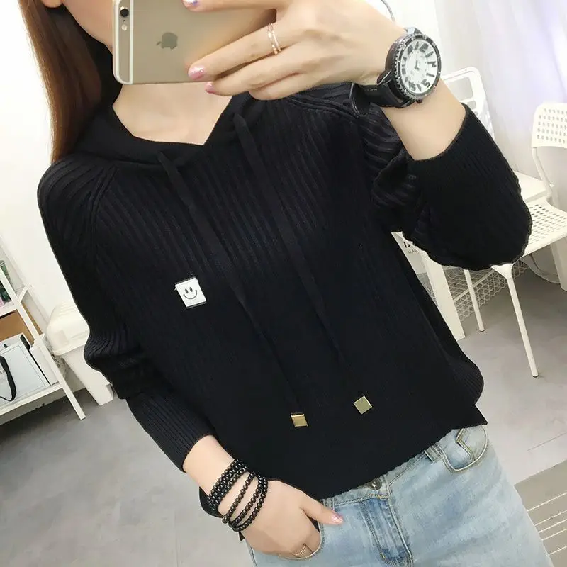 Fashion Hooded Solid Color Knitted Spliced All-match Sweaters Women\'s Clothing 2022 Autumn New Casual Pullovers Loose Warm Tops