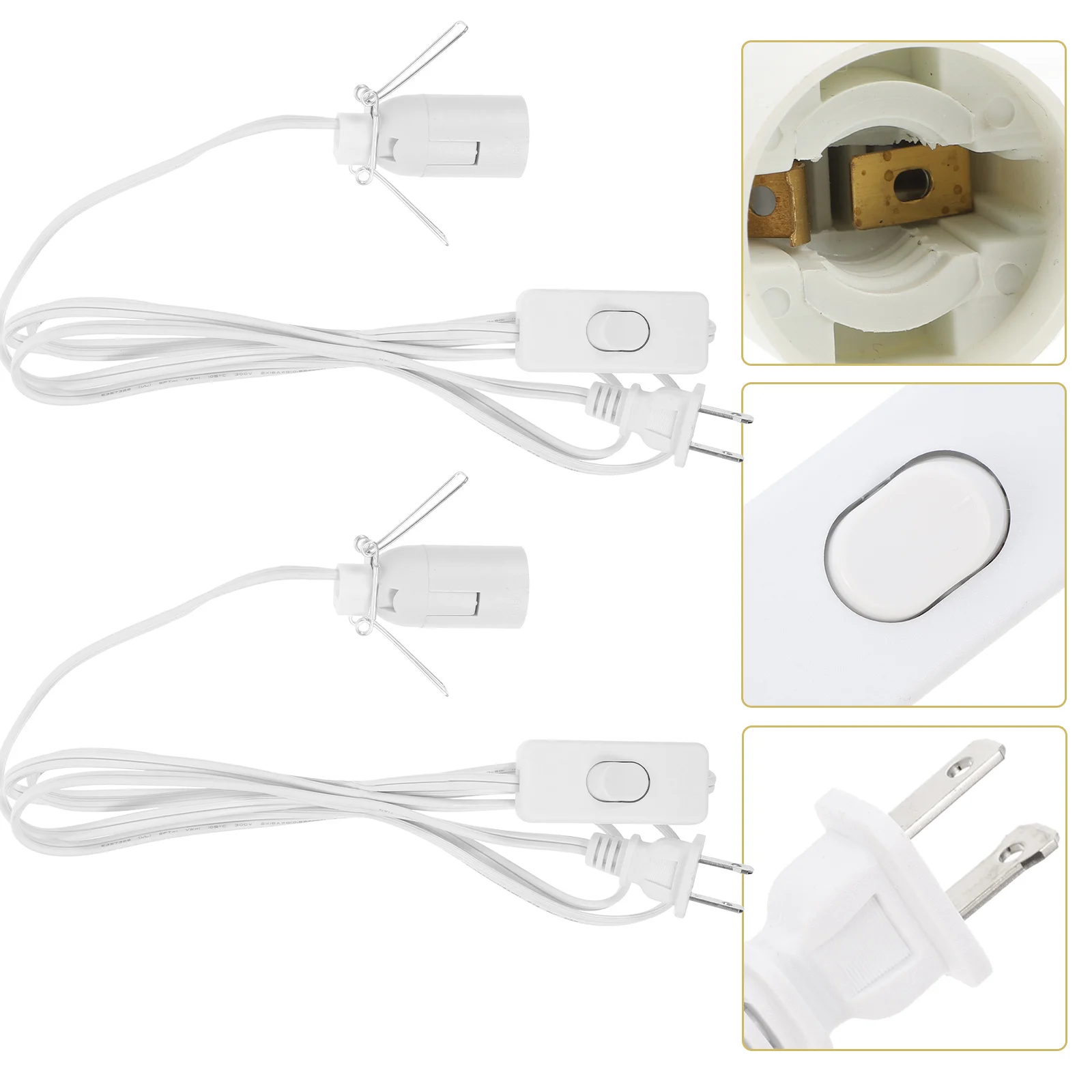 

2 Pcs E12 Wire US Plug Power Cord for with Light Bulb Holder in Socket Pvc