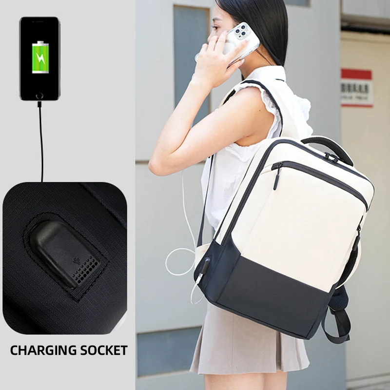 

Leisure Laptop Backpack with USB Charging Port Travel Business Outing Rucksack Large Carry On Bag Outdoor Sports Fitness Bookbag