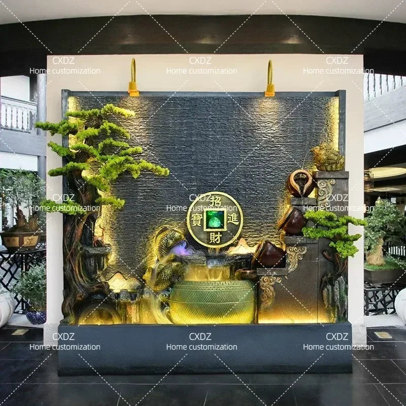 Water Curtain Wall Running Water Screen Entrance Partition for Hotel Clubhouse Office Rockery Courtyard Garden Decorative