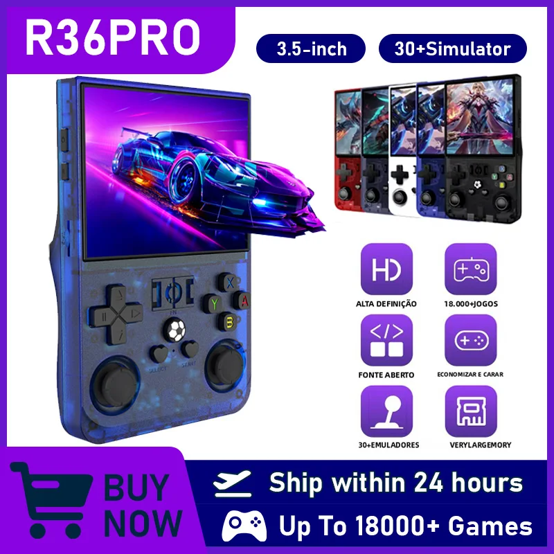 

НОВАЯ портативная игровая консоль R36PRO в стиле ретро, система Linux, 3,5-дюймовый IPS-экран, портативный карманный видеоплеер, 64 ГБ, 128 ГБ, игры в подарок