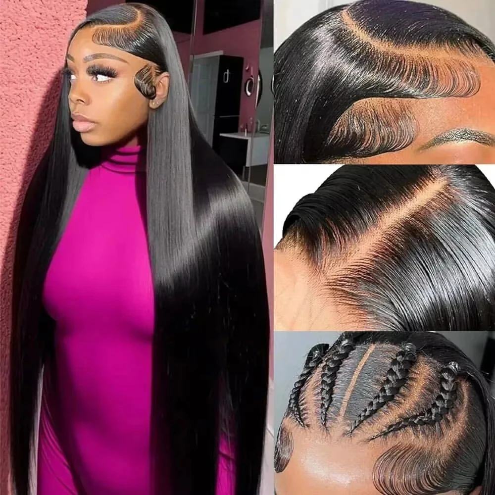 HD الدانتيل شفاف مستقيم شعر مستعار أمامي اللون الطبيعي 300% الكثافة قبل قطعها البرازيلي الدانتيل الجبهة خصلات الشعر المستعار الإنسان ل Womam