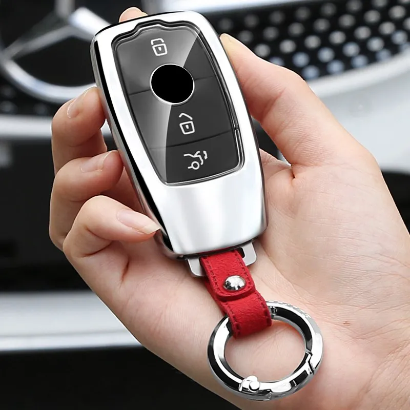 

For Mercedes-Benz E-Class E300L C200 GLB GLE Aluminium Alloy & Suede Car Key Case Cover Key Chain Key Bag Shell Protector