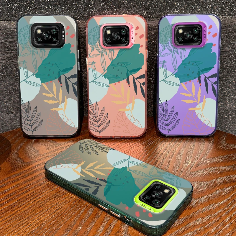 Green Leaves Fasion Luxury Laser Case for Xiaomi 11 LITE 12T 13T POCO C50 C51 F4 X3 X5 M3 NFC PRO 5G Shockproof Cover Coque