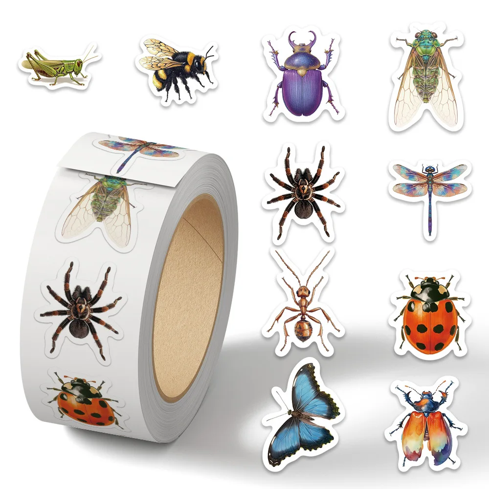 500pcs/Roll Butterfly Spider Insect Series Sticker DIY Waterproof Stickers For Phone Scrapbook Suitcase Skateboard Helmet Sticke