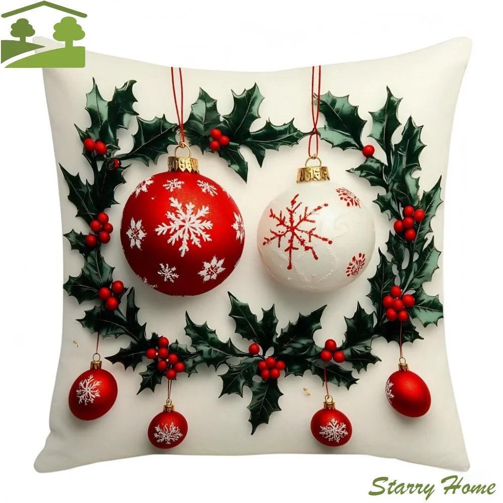 Cartoon Christmas Pillow Covers Flat Printing Santa Claus Holiday Cushion Cover 45*45 cm Square Xmas Pillow Cover