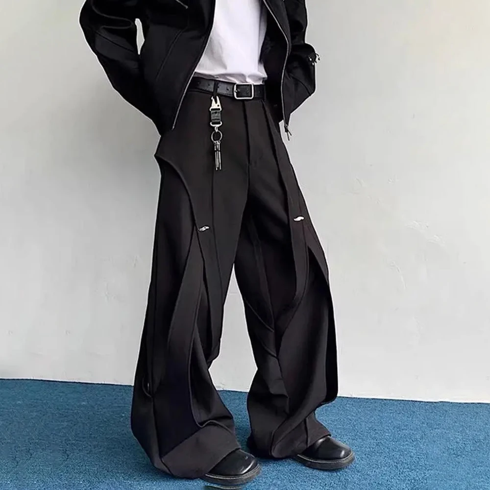 2026 Summer Male Solid Color Deconstructed Trousers American Retro Fashion Trend High Street Loose Casual Niche Men's Bottoms