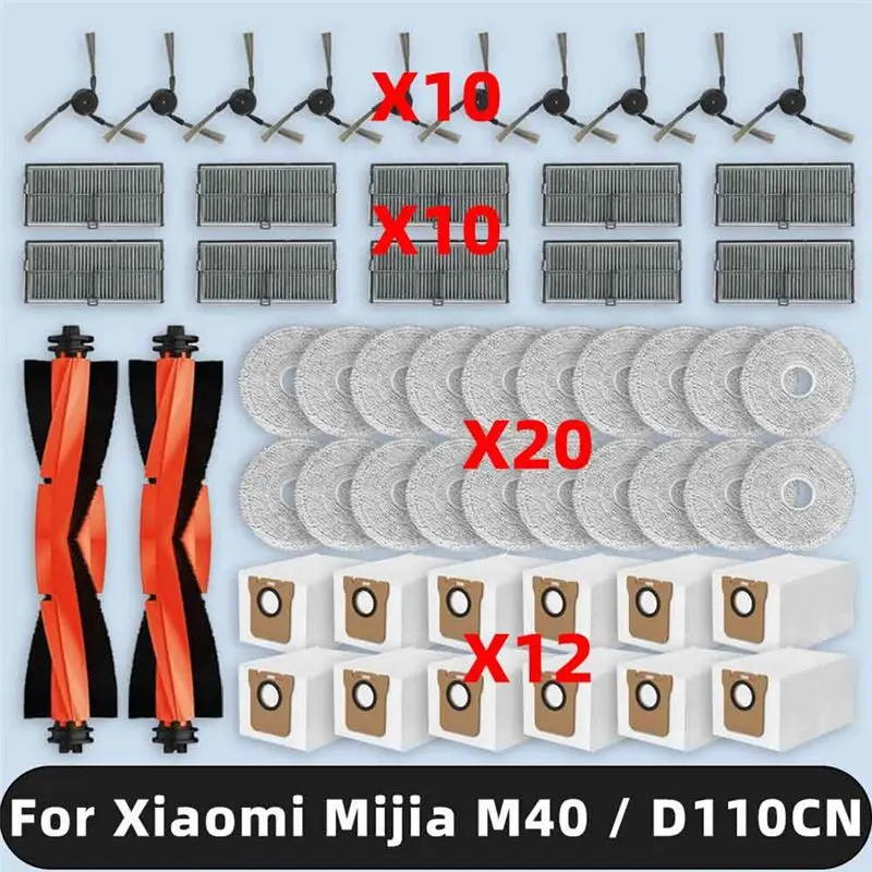 B84B-For Mijia Omni M40 / D110CN Spare Parts Dust Bag Mop Cloth Main Side Brush Hepa Filter Accessories