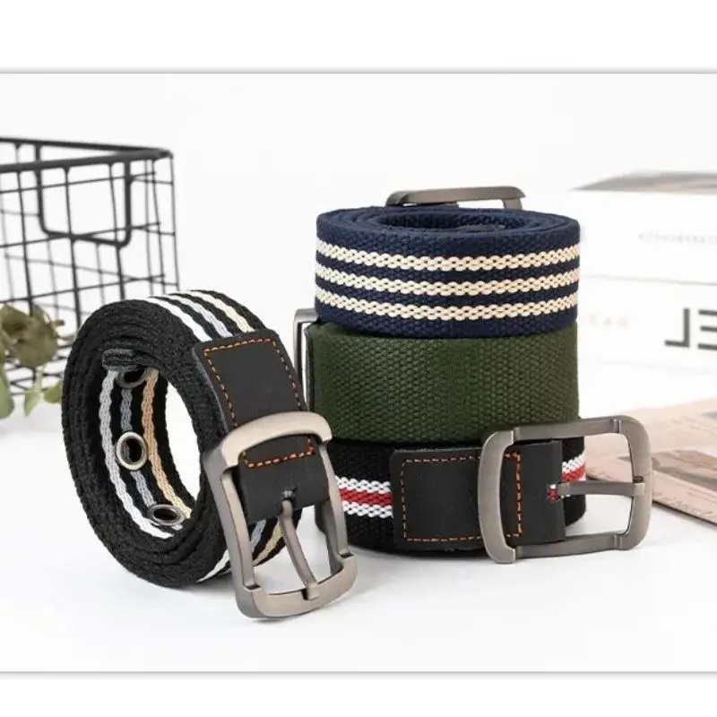 New Men Women Canvas Waistband Woven Needle Buckle Casual and Versatile Youthful Student Jeans Trendy Accessories