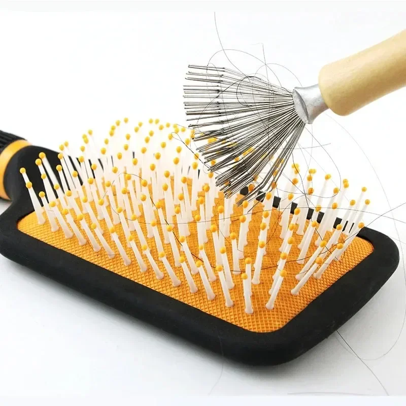 1PCS Wooden Comb Cleaner Delicate Cleaning Removable Hair Brush Comb Cleaner Tool Handle Embeded Tool Broken Hair Cleaner