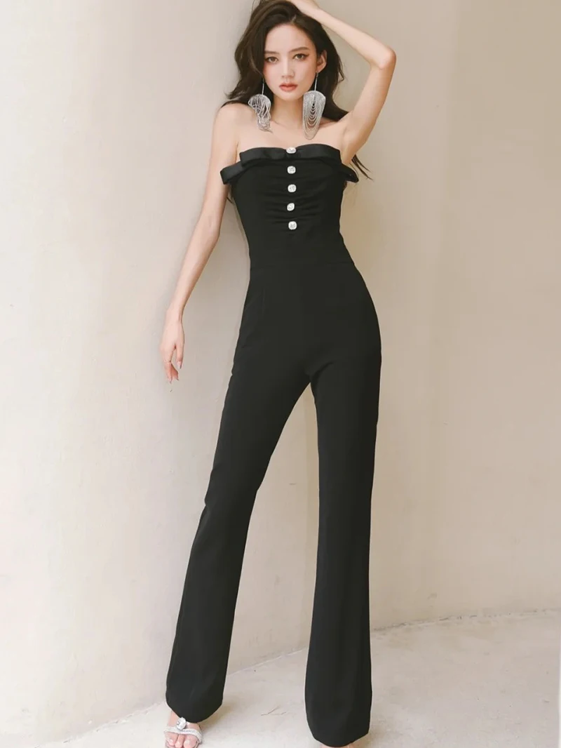 

Elegant Sexy Women's Spring Summer Autumn Winter High-End Celebrity Fashionable Light Luxury One-Piece Dress with Diamond Buckle