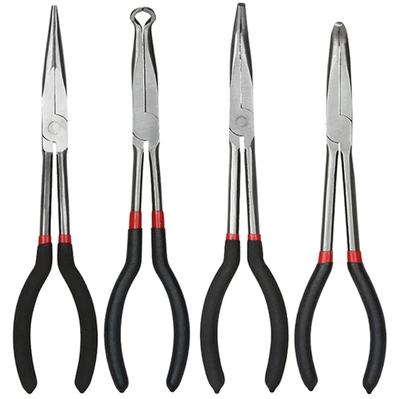 11-Inch Long Needle-Nosed Pliers Include Straight, 45-Degree, 90-Degree and O-Type Pliers