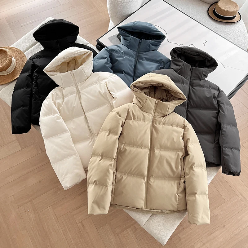 

Новое зимнее белое пальто с капюшоном Thiened White Du down Jaet Sl Sed в примерочной, женская модная верхняя одежда с защитой от холода