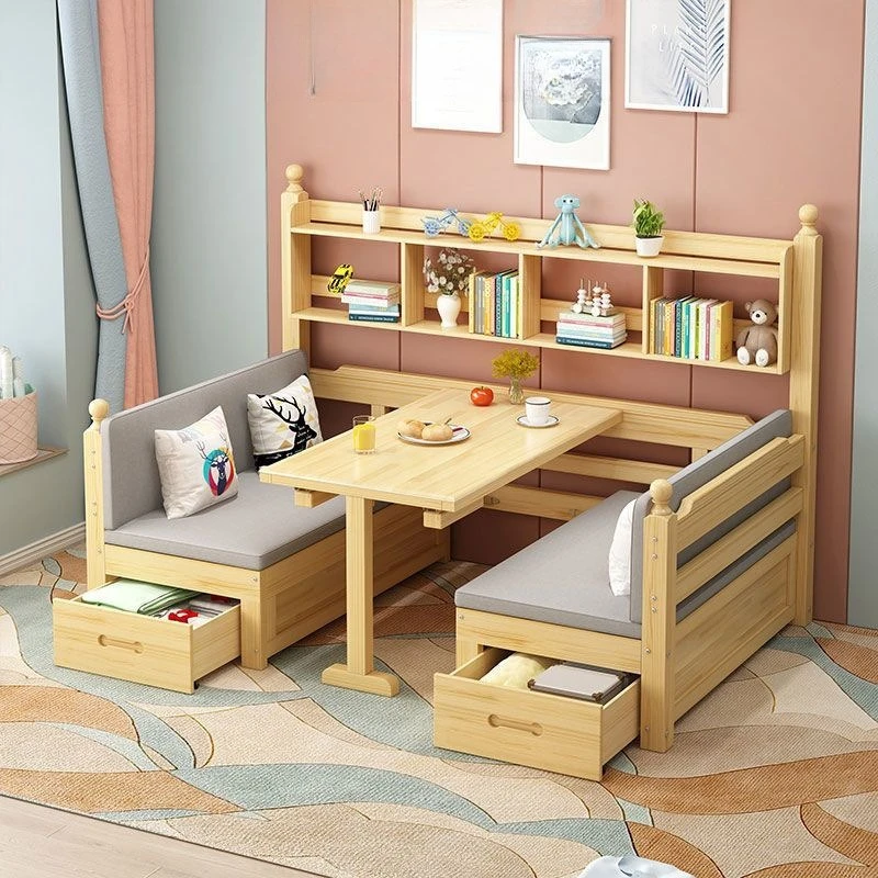 Solid wood sofa bed integrated dual-purpose living room small apartment foldable multi-functional combination home with desk