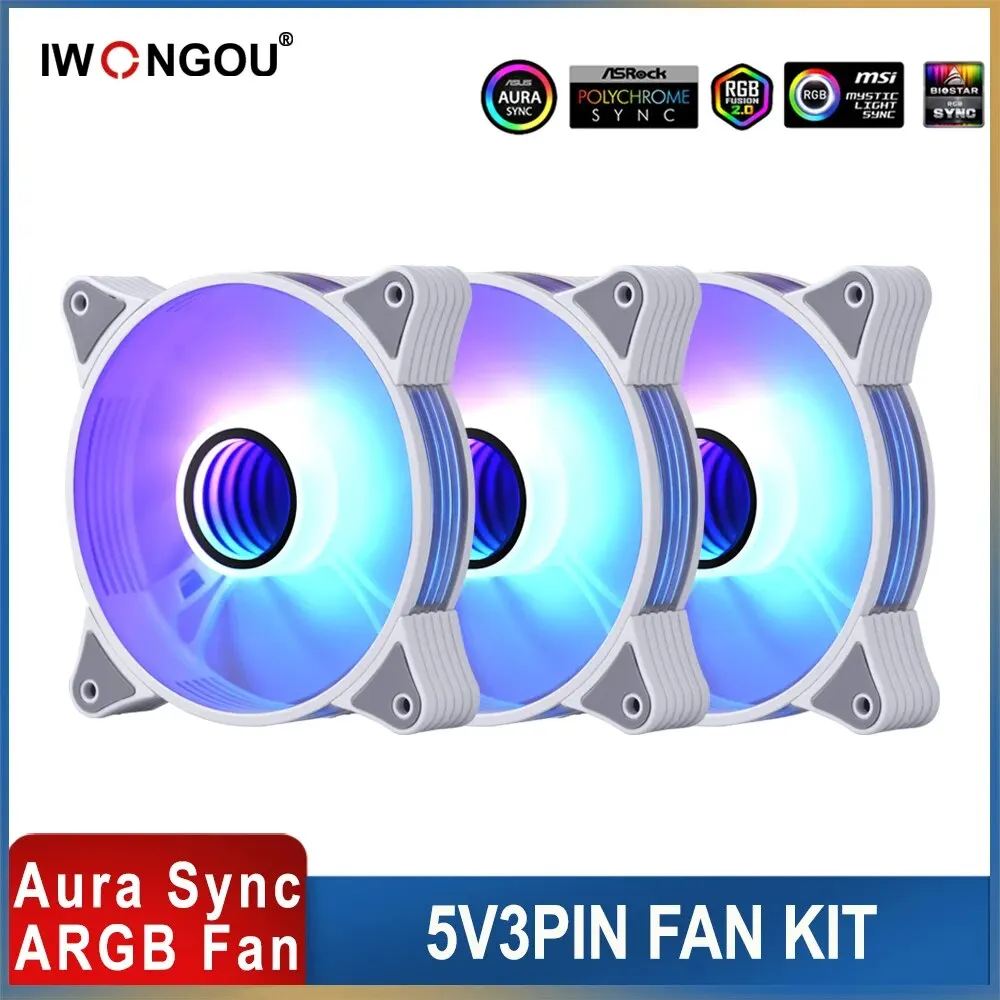 IWONGOU Fans 120mm Rgb with PC Controller Ar12pro Argb Fan for Computer Aura Sync PC Case Coolers Unlimited Space