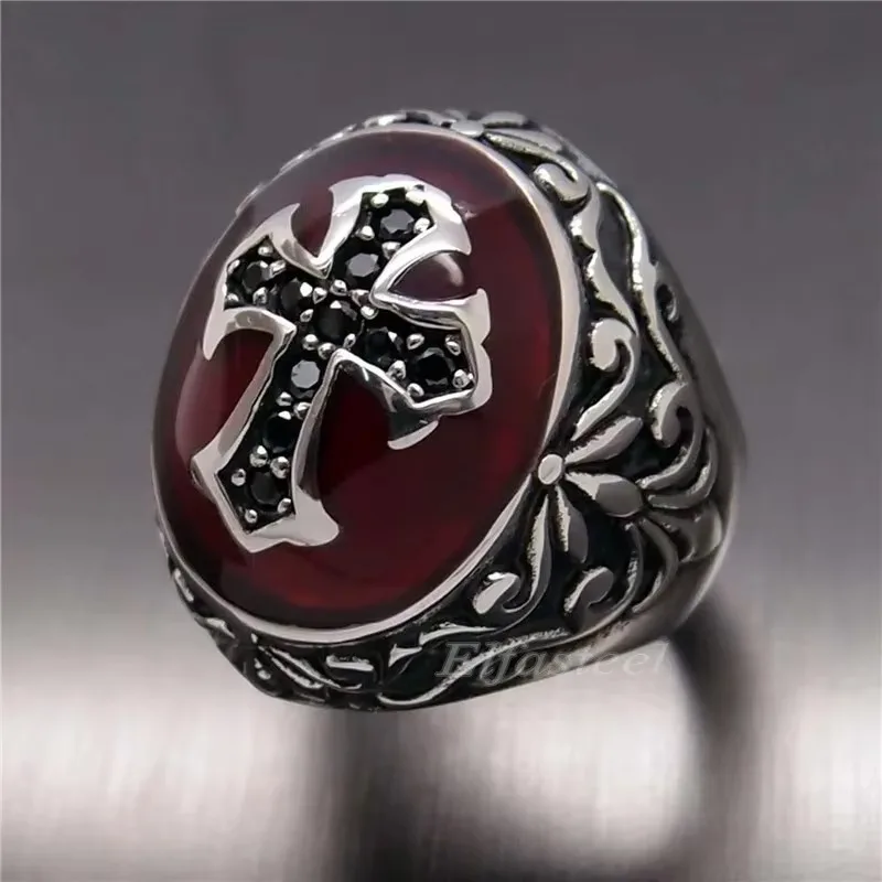 European and American Vampire Cross Black Glue Inlaid Zircon Retro Religious Series Cross Ring