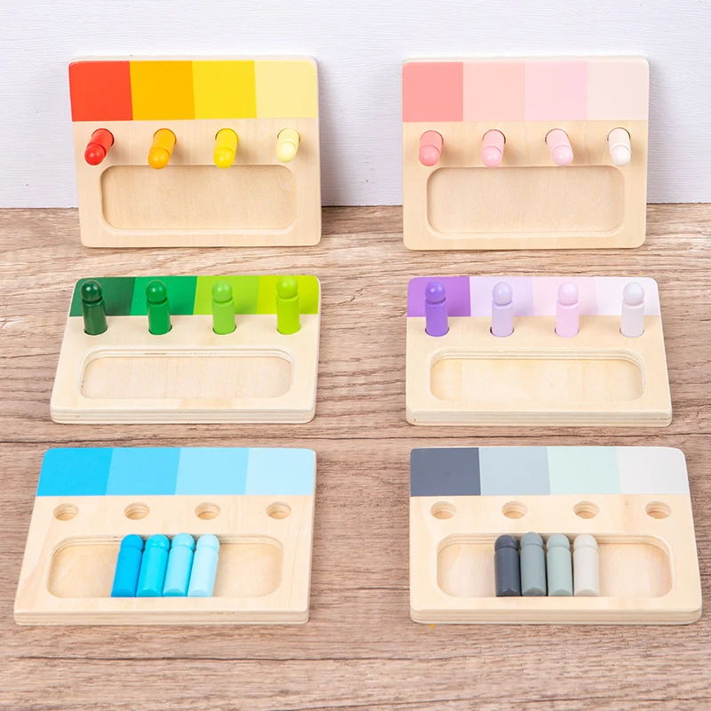 ไม้ของเล่น Montessori ระบบการรับรู้สีกระดานแทรกทำจากไม้24สีของเล่นจับคู่ความรู้ความเข้าใจเพื่อการศึกษาสำหรับเด็ก