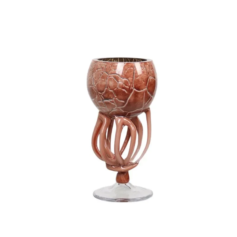 Medieval red-brown texture tall foot handmade glazed glass hydroponic flower arrangement vase