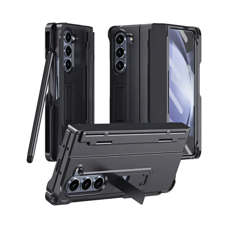 Glass Front Film Phone Case For Samsung Galaxy Z Fold5 4 3 with S Pen and Pen Holder Hinge Screen Protect Kickstand Stand Cover