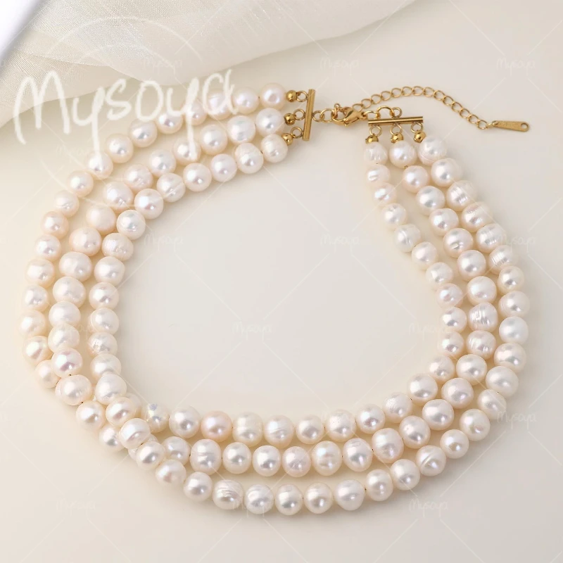 

MYSOYA 6-7mm Three-layer White Freshwater Pearl Necklace,for Birthday/Anniversary/Wedding/ Mother's Day/ Father's Day Gift A0916