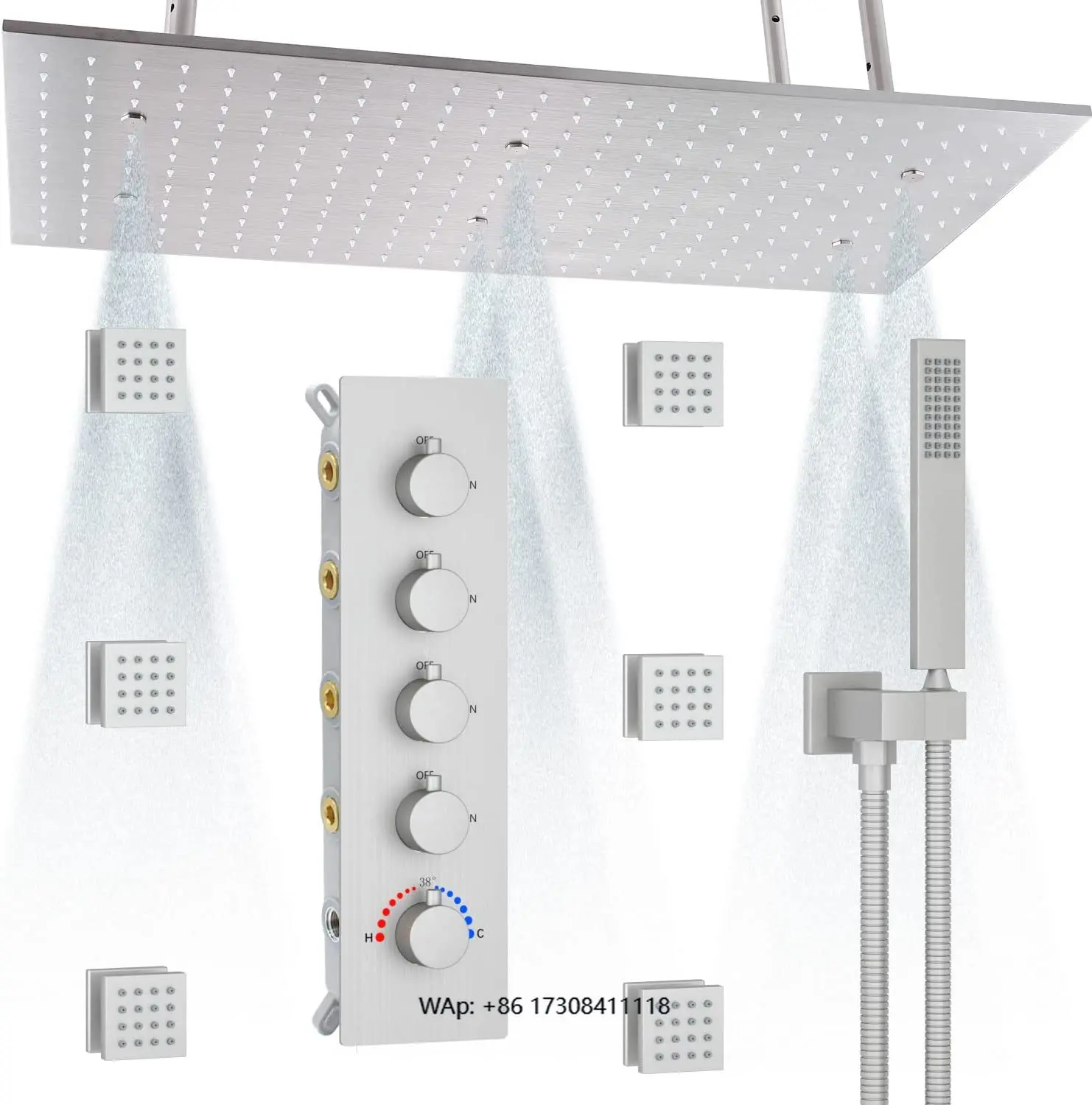 

Brushed Nickel Bathroom Shower System Ceiling Mount 16 Inches Thermostatic Shower Set Bathroom Shower Faucet