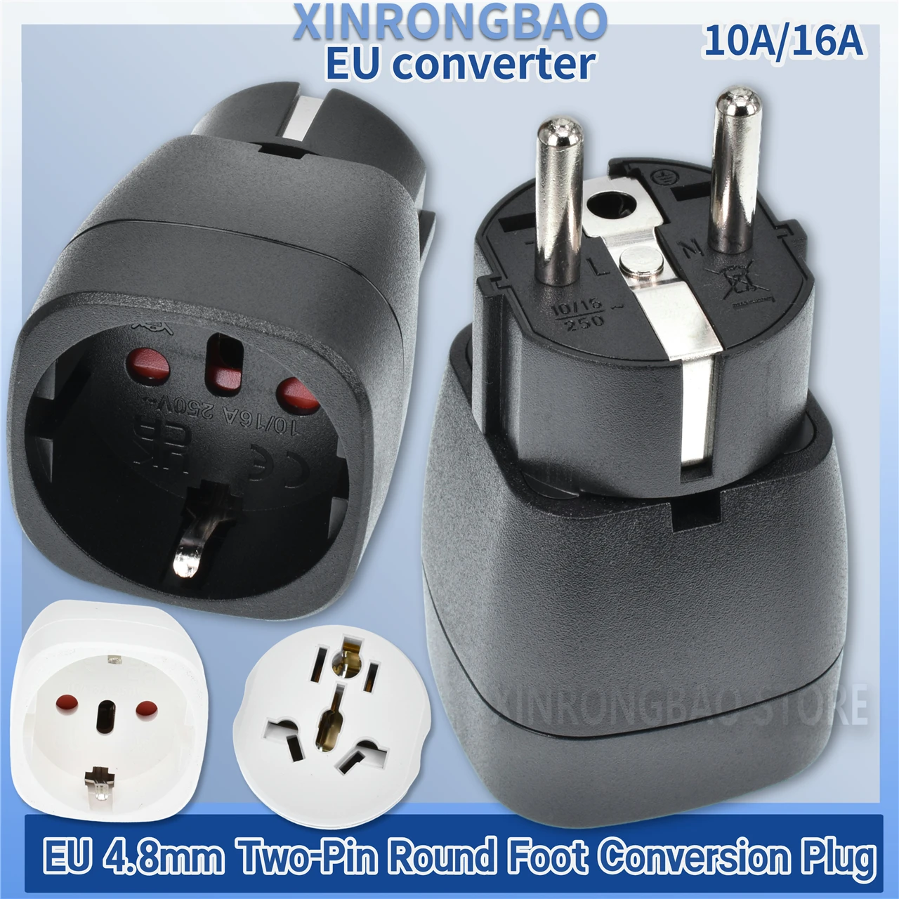 EU 4.8mm Two-Pin Round Foot Conversion Plug Power Adapter Swiss Brazil to Euro Germany France Korea Travel Plug Adaptor Built-In
