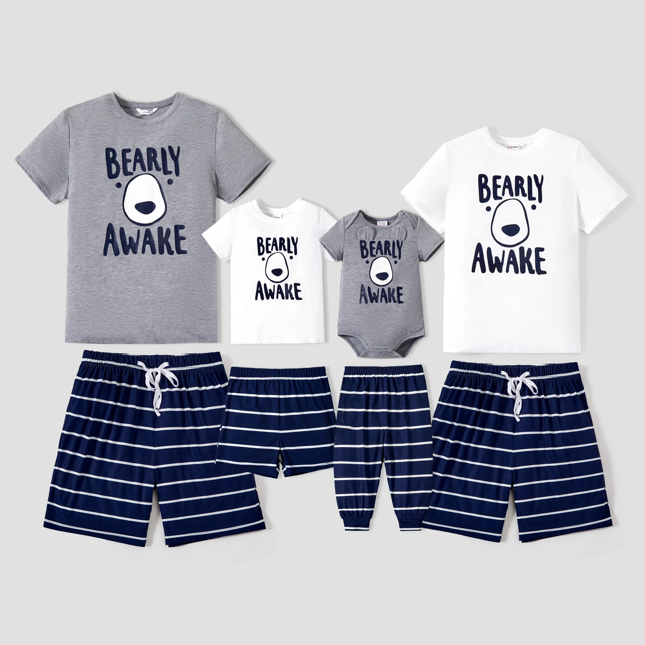 PatPat Family Matching 'BEARLY AWAKE' with Bear Face Stripe Pajamas (Flame Resistant)