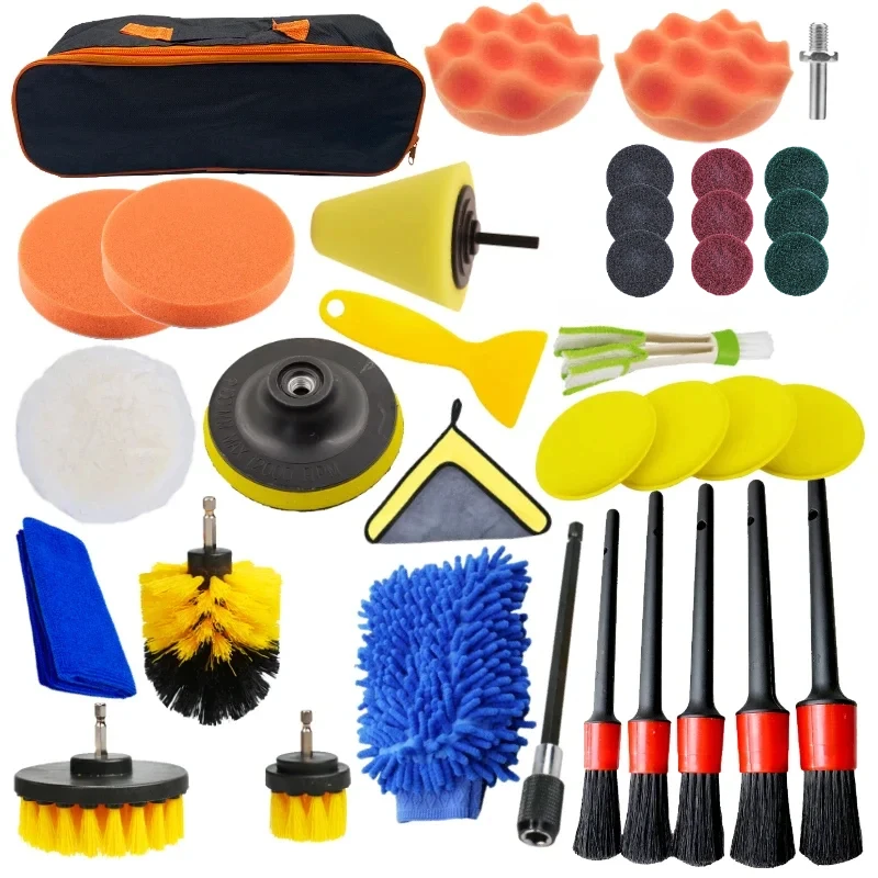 New Car Cleaning Kit Scrubber Drill Detailing Brush Set Air Conditioner Vents Towel Polisher Car Auto Detailing Tools