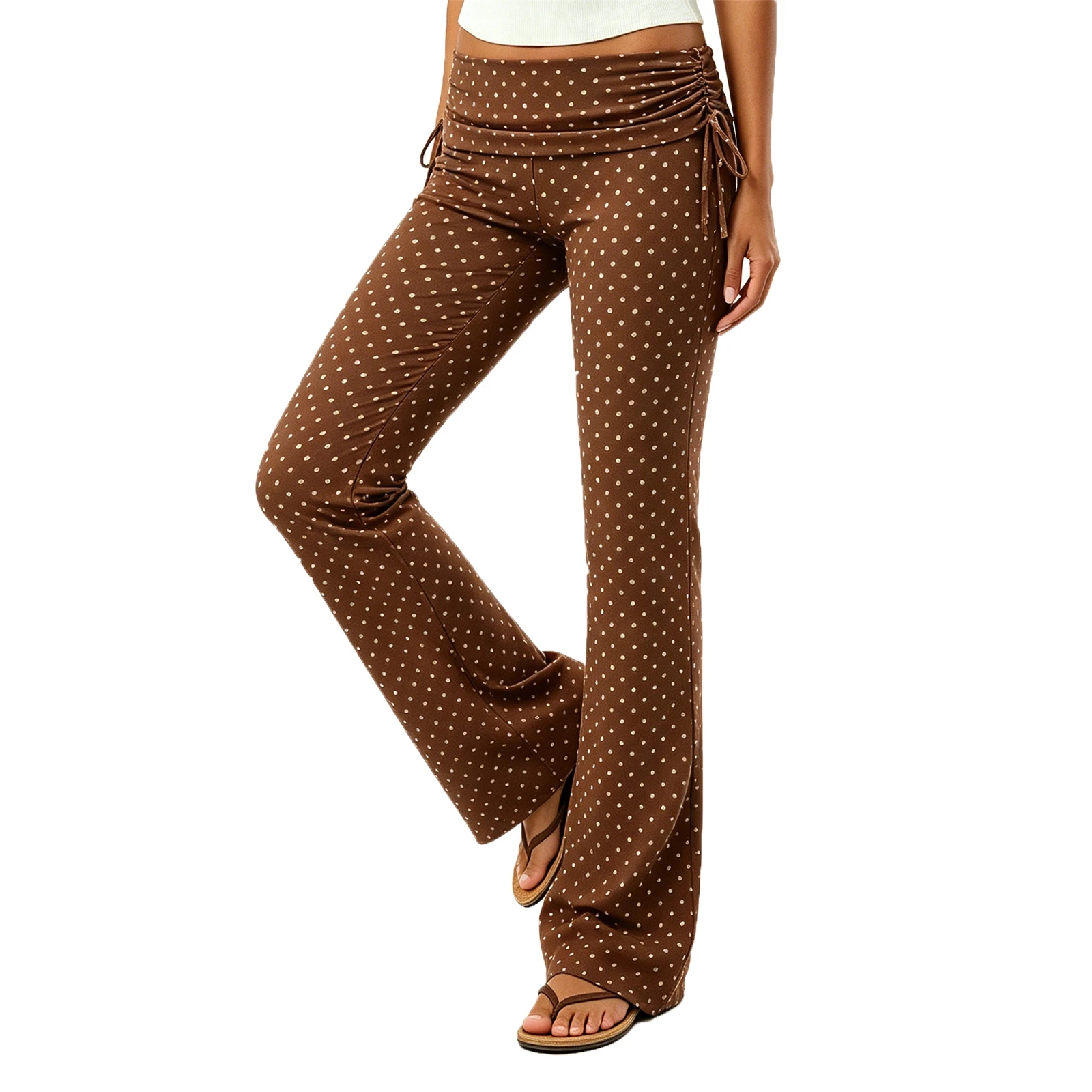 Flare Leggings for Women Side Drawstring Ruched Fold Over Waist Yoga Pants Y2k Bell Bottom Slim Fit Soft Pajama Pants