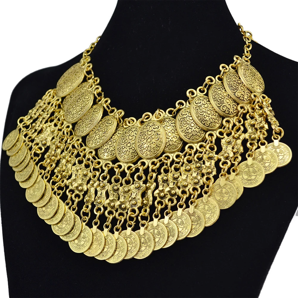 Traditionelle indische afghanische pakistanische ethnische Münzen Quaste Halsband Halskette Vintage goldene Legierung Münzen Kragen Damen Halsschmuck – Detail 20