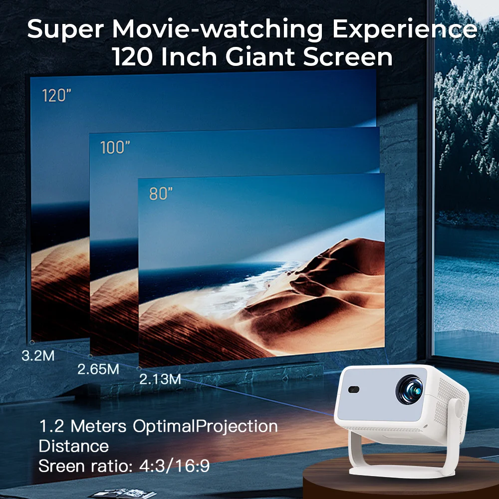 Smart Projector Native 1080P Support 4K, 800 ANSI HD Brightness, Android 11.0, WiFi 6, Auto Focus & Keystone Correction