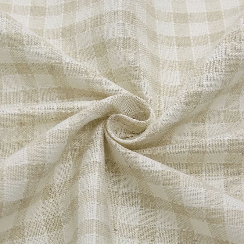 140x45cm Cotton Linen Fabric Vintage Beige Plaid Checkered Woven Dress Skirt Tablecloth for Table Upholstery DIY Sewing Fabric