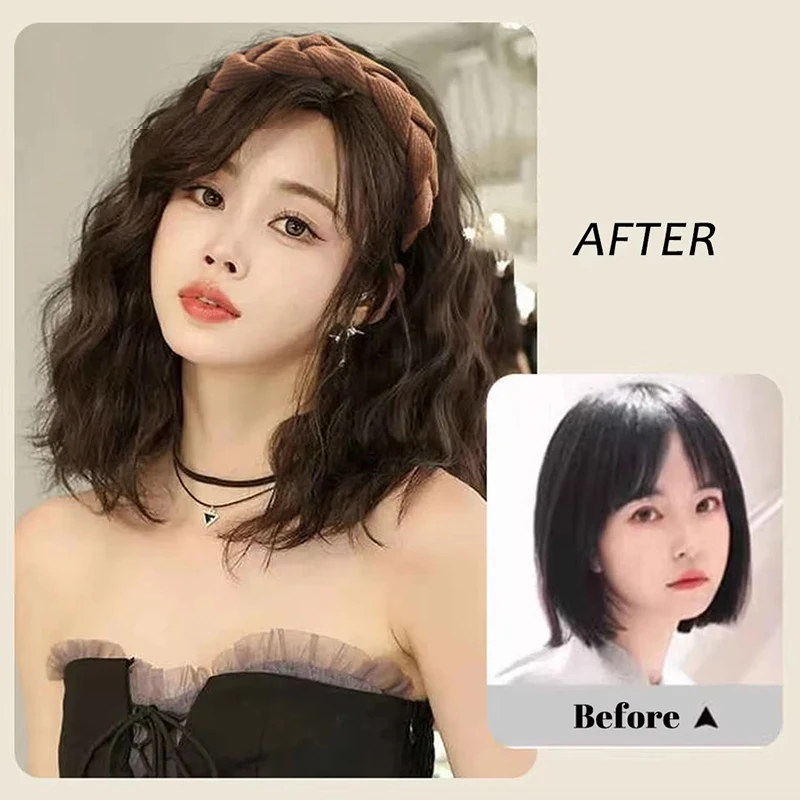 12 นิ้วแถบคาดศีรษะวิกผมสังเคราะห์วิกผมหยิกสั้นปุย Wavy Hair Extension อุปกรณ์เสริมผมปลอมชิ้นผมสําหรับผู้หญิง