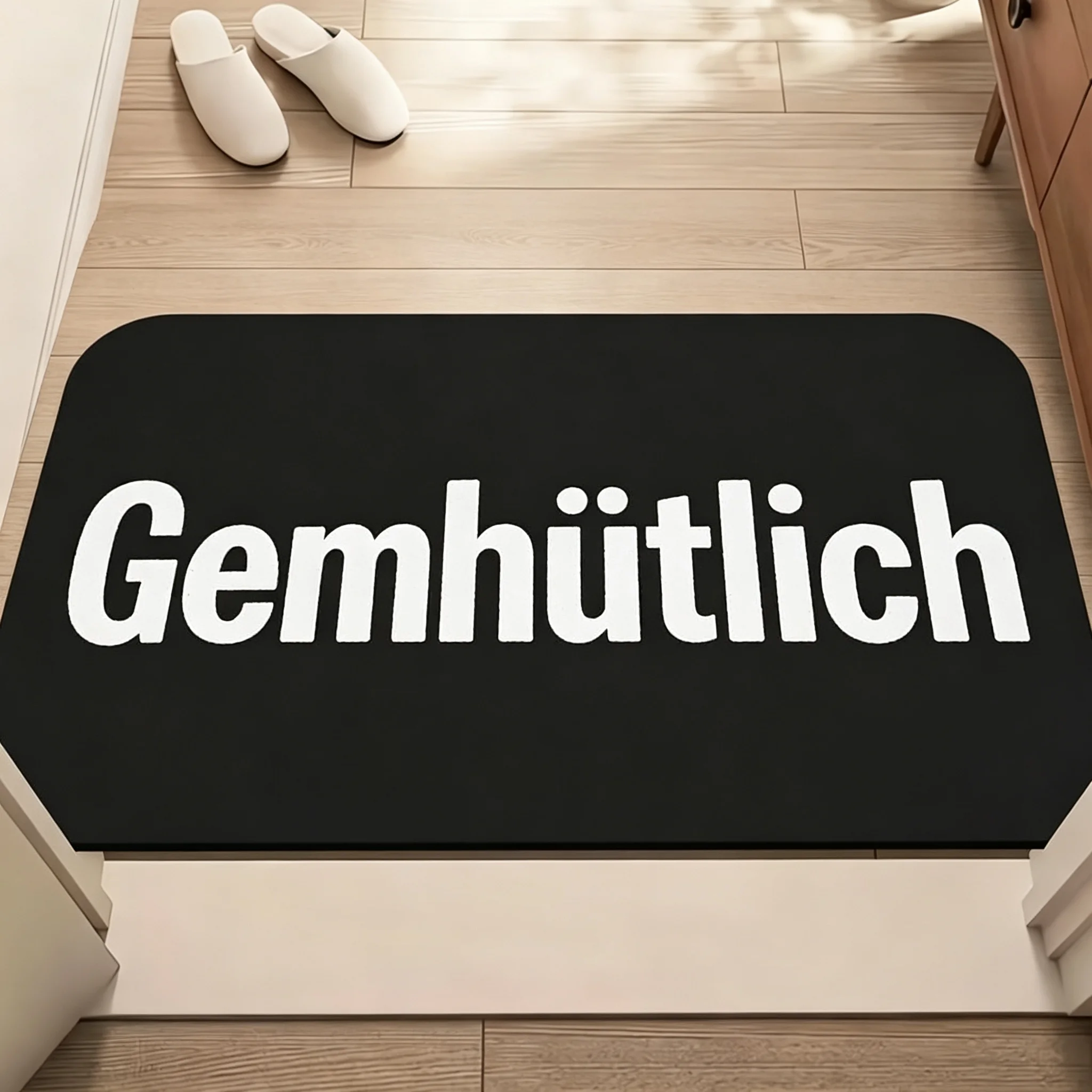 A Flannel Pad with the German Phrase 'Please Take off Your Shoes or Clean', Suitable for Entry. This Welcome Mat Is an Ideal Choice for Bedrooms and Living Rooms. It Is Non Slip, Absorbent, Comfortable and Soft, and Machine Washable