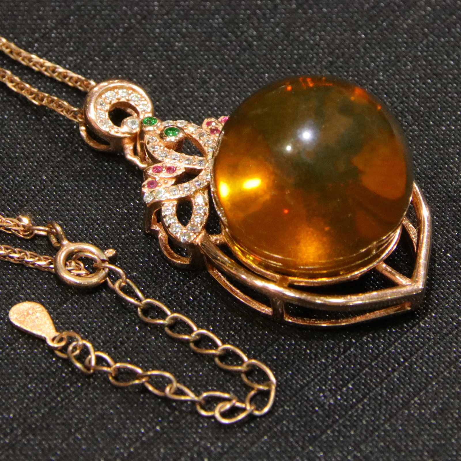 Natural Mexican Blue Amber 17mm Bead Pure Silver Pendant encircled with Natural Zircon Stones Flower Shaped Bail and Pure Silver