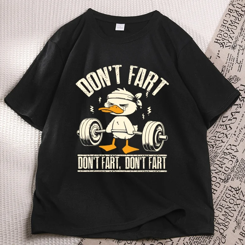 

Vintage Don't Fart Duck Gym T-Shirt Funny Workout Tee Shirt Casual Round Neck Short Sleeve Cotton T Shirt Comfortable Clothes