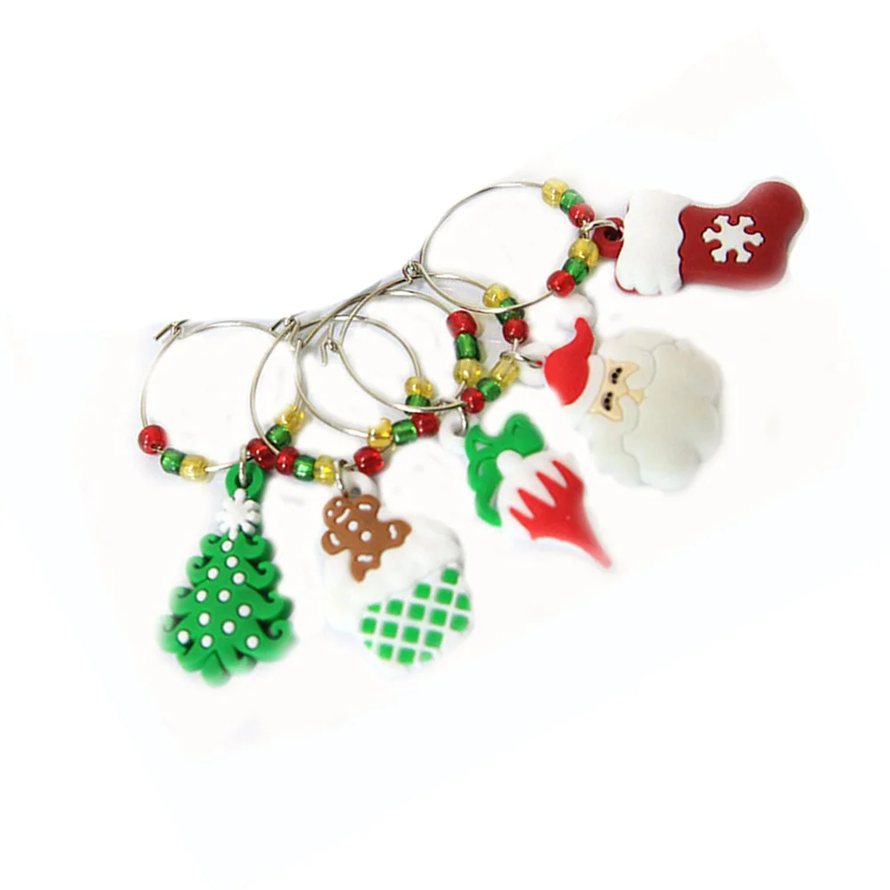 

6Pcs Glass Charms for Wine Glasses Vibrant Christmas Theme Drink Rings Party Supplies Ideal for Holiday Celebrations