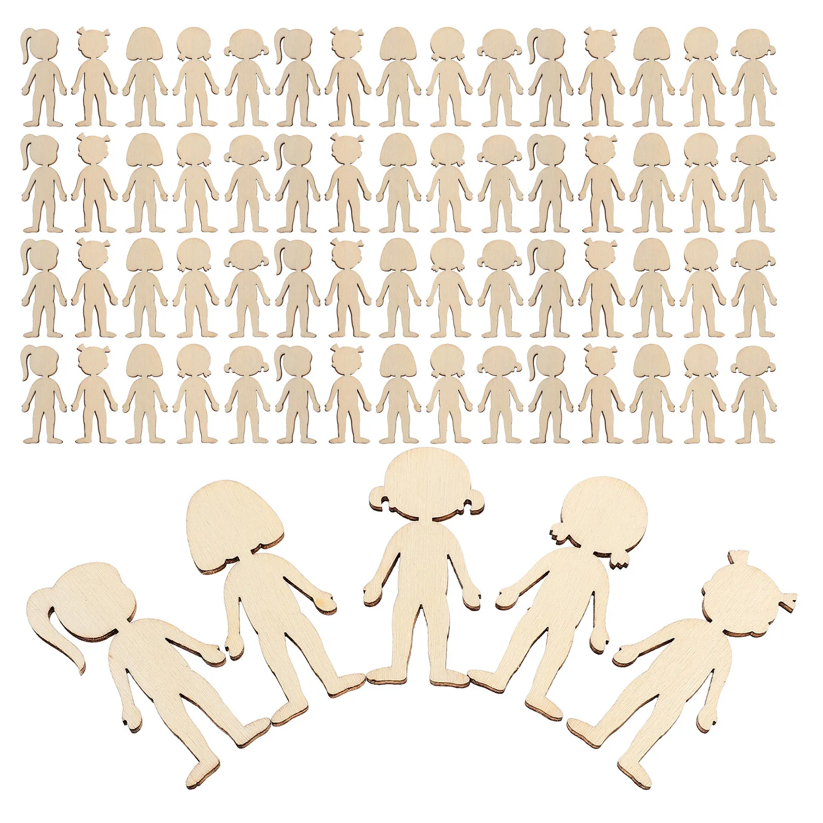 200Pcs Wooden People Cutouts Girls Shape Unfinished Craft Wood Pieces Blank Wood Ornament Slices School Project Crafts