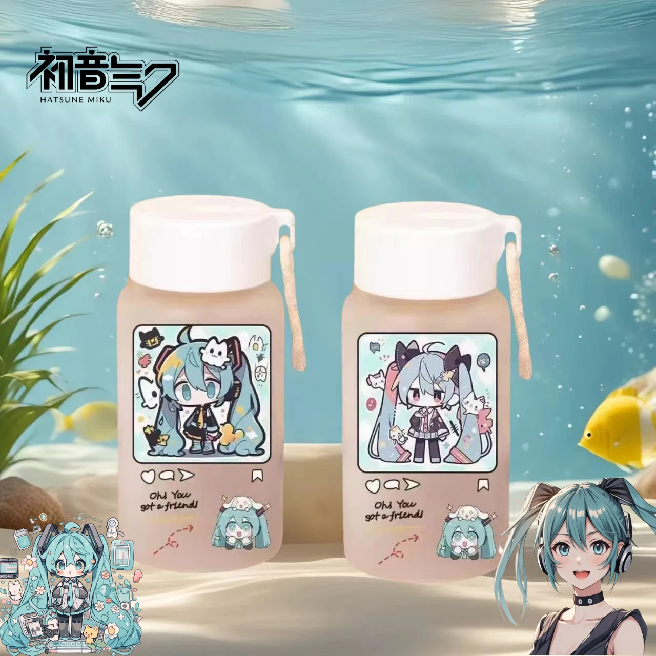 

Хацунэ Мику мультяшная карта морозная пластиковая чашка для воды Kawaii студент большой емкости портативный ремень веревка простая чашка аниме окружающая