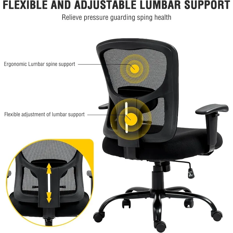 Big And Tall Office Chair 500LBS Ergonomic Mesh Desk Chair With Adjustable Lumbar Support Arms Wide Seat Task Executive