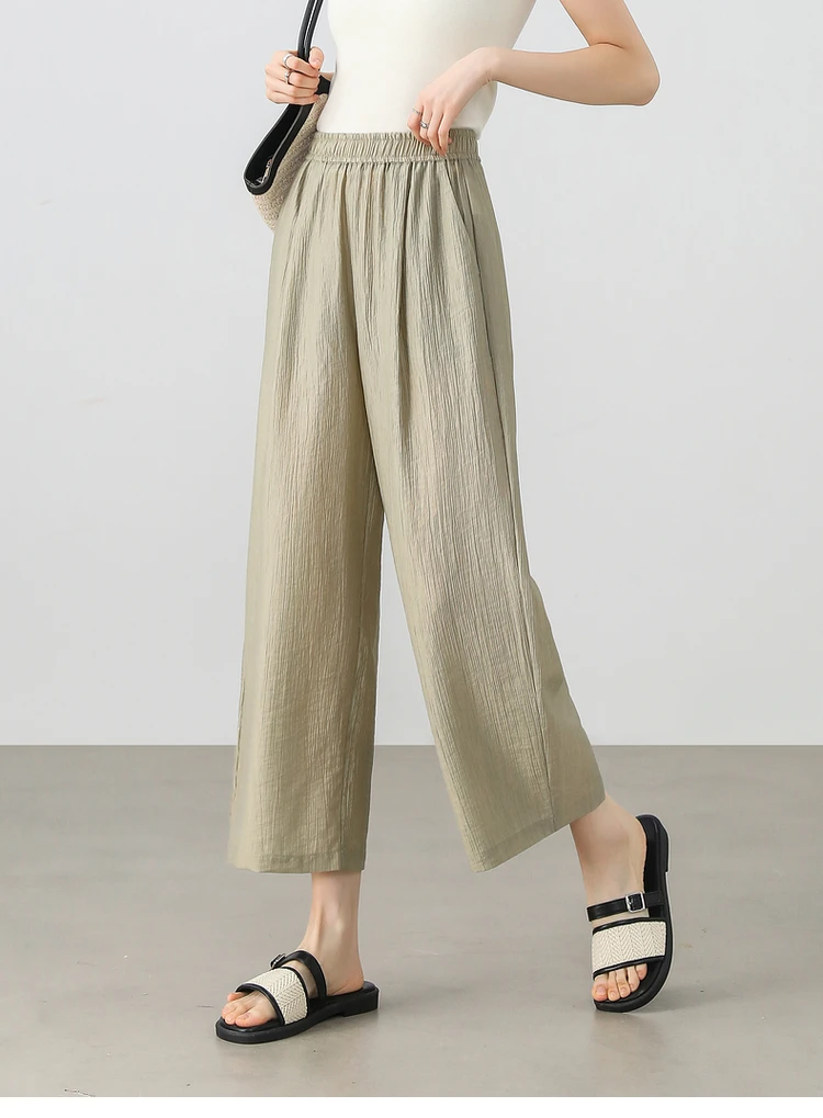 SENTUBILA Lyocell Straight-leg Trousers Woman Summer 2025 New Collection Pleated Eight-point Pants Clothing Female 152K57770