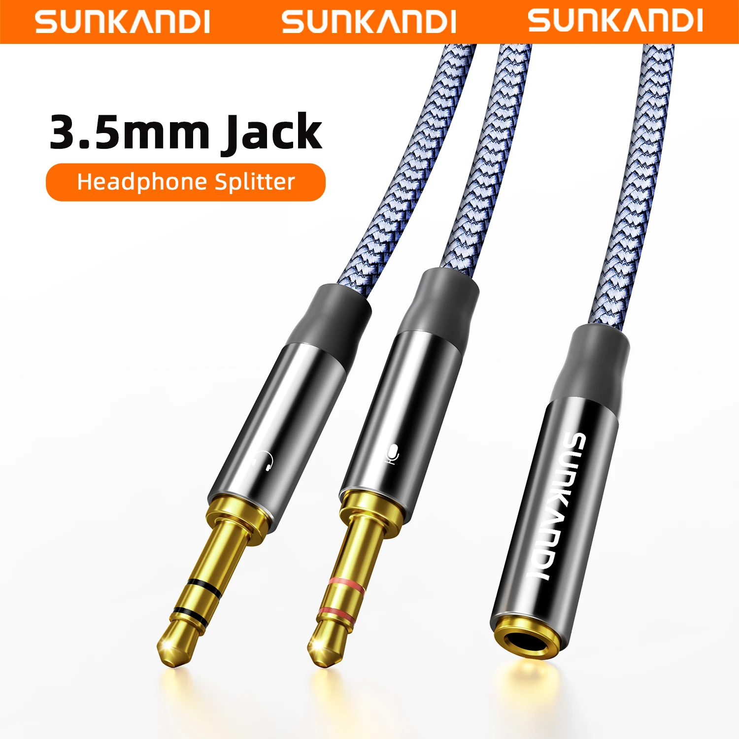 Image of SUNKANDI Kopfhörer-Adapter 3,5mm Buchse auf 2 Dual 3,5mm Stecker Mikrofon-Audio-Y-Splitter-Kabel für Kopfhörer, Tablets, Lautsprecher