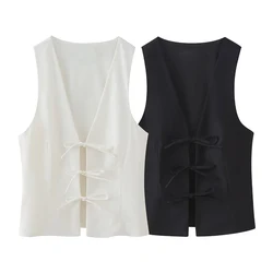 Women Fashion Lace Up Vest V Neck Sleeveless Top Y2k Vintage Solid 2025 Female Summer Sexy Party Tank Tops