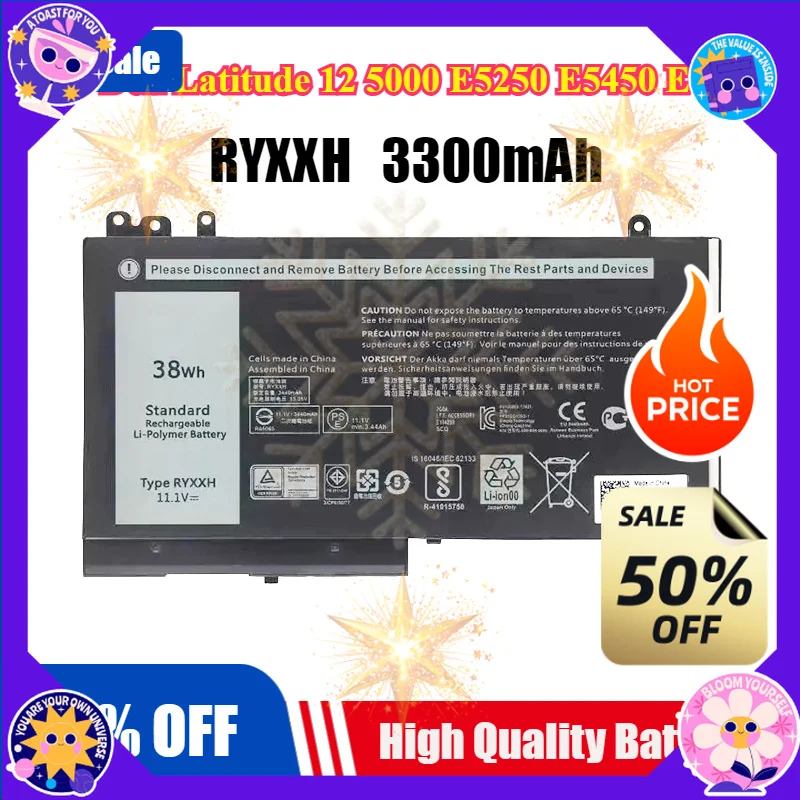 SWZY Laptop BatteryRYXXH 11.1V 38Wh For Dell Latitude E5250 E5450 E5550 12 5000 11 3150 3550 3160 Series Notebook 9P4D2