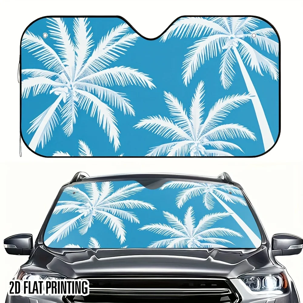 1pc 2D Flat Coconut Shadow Print Car Sunshade – Stylish & Practical, Heat Protection, Includes 4 Suction Cups, Easy To Install,