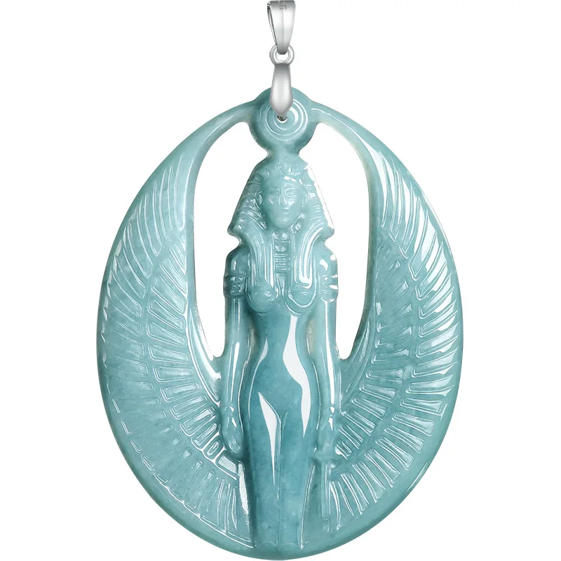 

Burmese Jadeite Isis Pendant Necklace 925 Silver Designer Charm Luxury Gemstone Talismans Real Jade Amulet Gifts for Women