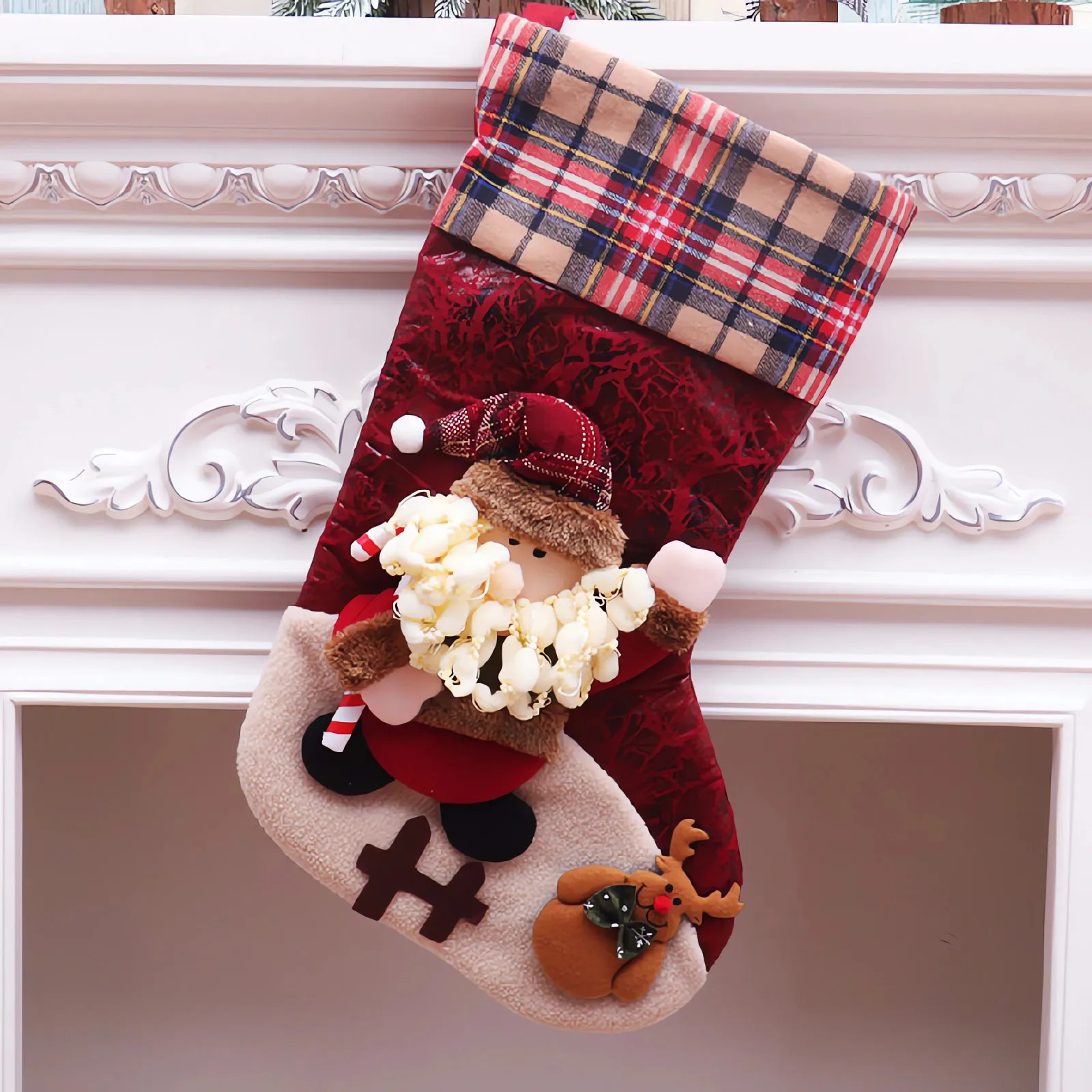 Christmas Socks Santa Snowman Hanging Xmas Tree Ornaments Christmas Decor for Home New Year Candy Gift Bags