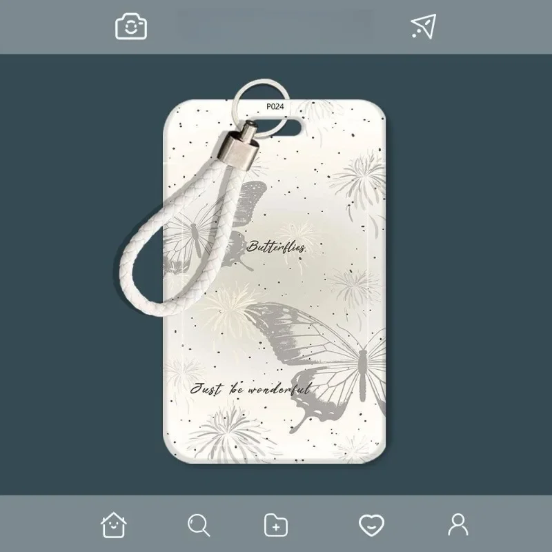Capa de manga com estampa de borboleta para banco, identidade, ônibus, cartão de identificação, estudante, porta-crachá feminino, chaveiro, cordão, conjunto de cartão